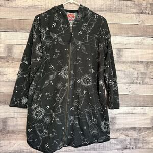 Johnny Was Womens Bijou Celestial Astrology Zodiac Longline Hoodie Coat Small